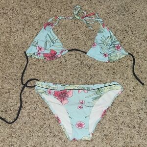 Pastel Blue Floral Triangle Bikini Set